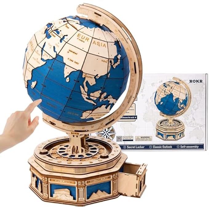 3D WOODEN PUZZLE FOR ADULTS-HUGE GLOBE PUZZLE BOX-WOOD MODEL KIT TO BUILD FOR ADULTS AND TEENS - Image 1
